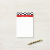 Black White LG Chevron Red Name Monogram Post-it® Notes (Op bureau)