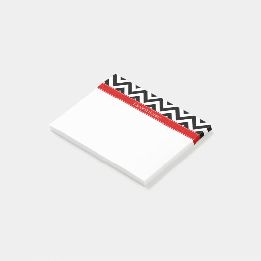 Black White LG Chevron Red Name Monogram Post-it® Notes (Schuin)