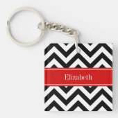 Black White LG Chevron Red Name Monogram Sleutelhanger (voorkant)