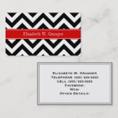 Black White LG Chevron Red Name Monogram Visitekaartje (Voorkant / Achterkant)