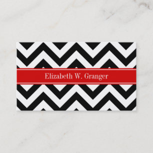 Black White LG Chevron Red Name Monogram Visitekaartje
