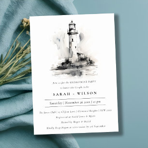 Black & White Lighthouse Coastal Sketch Verloving Kaart