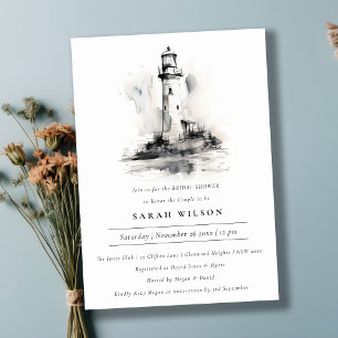 Black & White Lighthouse Sketch Vrijgezellenfeest Kaart