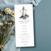 Black & White Lighthouse Sketch Wedding Program Kaart