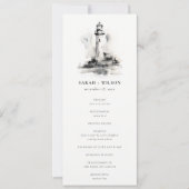 Black & White Lighthouse Sketch Wedding Program Kaart (Voorkant)