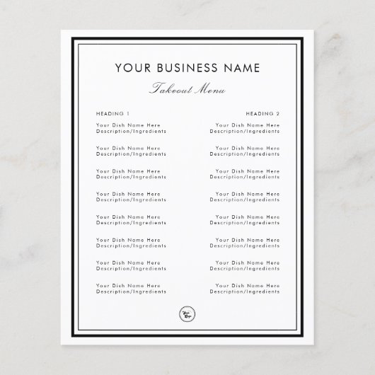 Black White Lijst Border Restaurant Cafe Takeout Flyer (Voorkant)