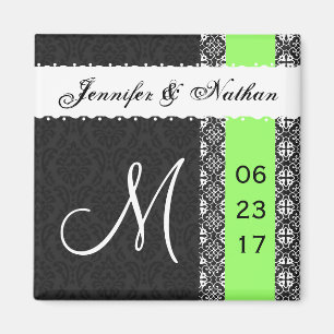 Black White Lime Green Damask Lace Wedding Magnet