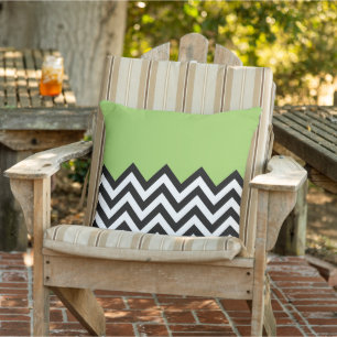 Black White Lime Green Zigzag Chevron Pattern Buitenkussen