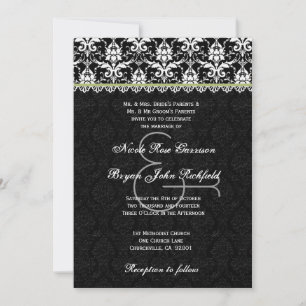 Black White Limoen Damask Lace Wedding Recycled Kaart