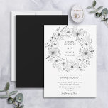 Black White Line Art Floral Wreath Wedding Kaart<br><div class="desc">Op zoek naar een huwelijksuitnodiging die echt opvalt? Dan is ons Black White line art floral wreatbruiloft nodigdesign de perfecte keuze! Dit verbluffende ontwerp heeft alle elegantie van een klassieke bruiloft, maar met genoeg unieke details om het speciaal te maken. De prachtige zwarte handgetekende lijnkunstfloralen brengen een lui, rustisch gevoel...</div>