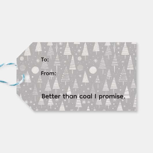 Black & White Line Art Kerstbomen & Ornamenten Cadeaulabel (Achterkant Horizontaal)