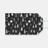Black & White Line Art Kerstbomen & Ornamenten Cadeaulabel (Voorkant (Horizontaal))