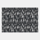 Black & White Line Art Kerstbomen & Ornamenten Inpakpapier Vel (Voorkant 3)