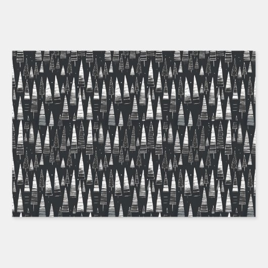 Black & White Line Art Kerstbomen & Ornamenten Inpakpapier Vel (Voorkant 3)