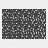 Black & White Line Art Kerstbomen & Ornamenten Inpakpapier Vel (Voorkant)