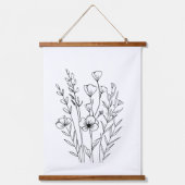 Black White Line Drawn Flowers Florals Boho Hangend Wandkleed (Voorkant)