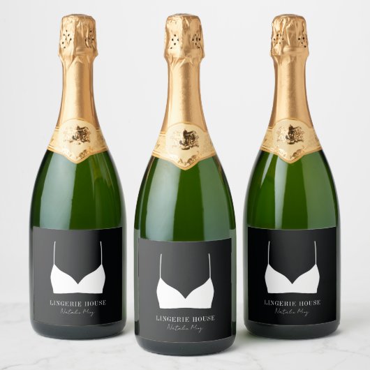 Black White Lingerie Boutique-Logo ontwerp Sparkling Wijnetiket (Flessen)