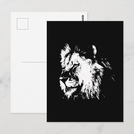 Black White Lion - Animal Pop Art Briefkaart (Voorkant / Achterkant)
