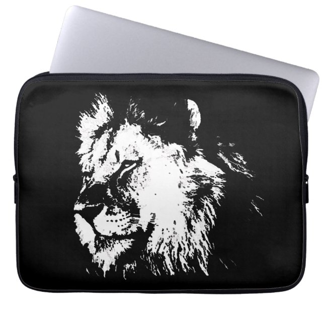 Black White Lion - Animal Pop Art Laptop Sleeve (Voorkant)