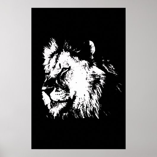 Black White Lion - Animal Pop Art Poster (Voorkant)