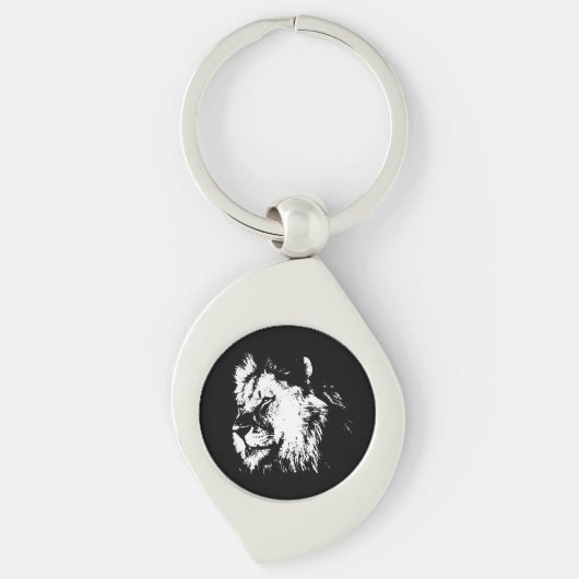 Black White Lion - Animal Pop Art Sleutelhanger (Voorkant)