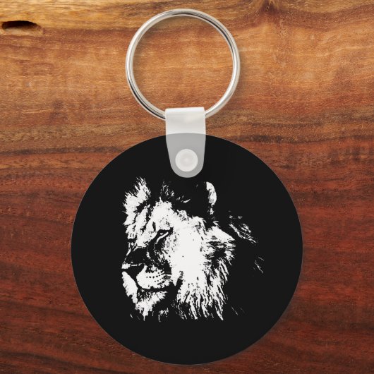 Black White Lion - Animal Pop Art Sleutelhanger (Voorkant)