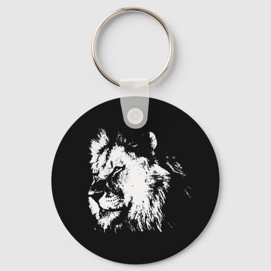 Black White Lion - Animal Pop Art Sleutelhanger (Achterkant)