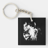 Black White Lion - Animal Pop Art Sleutelhanger (voorkant)
