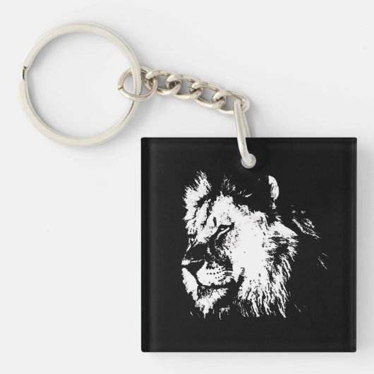 Black White Lion - Animal Pop Art Sleutelhanger (voorkant)