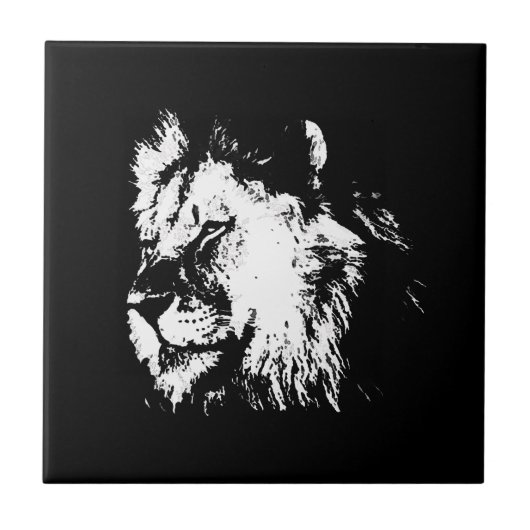 Black White Lion - Animal Pop Art Tegeltje (Voorkant)