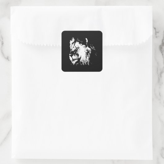 Black White Lion - Animal Pop Art Vierkante Sticker (Tas)