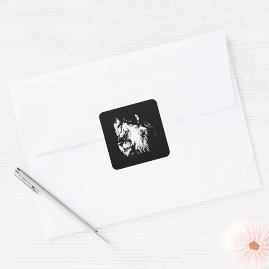 Black White Lion - Animal Pop Art Vierkante Sticker (Envelop)