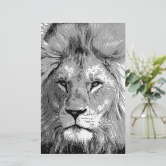 Black White Lion Briefpapier (Staand voorkant)