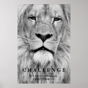 Black White Lion Eyes Challenge Inspirerend Poster
