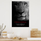 Black White Lion Eyes Motivatie Challenote Poster (Keuken)