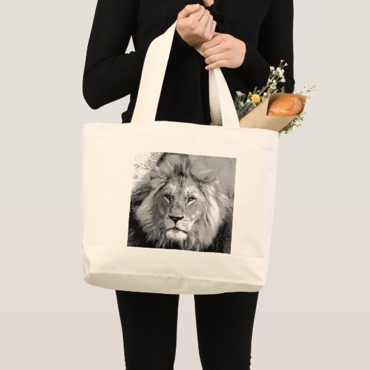 Black White Lion Grote Tote Bag (Voorkant (product))