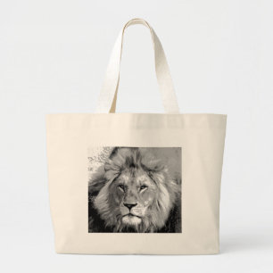 Black White Lion Grote Tote Bag