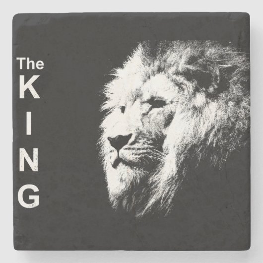 Black & White Lion Head Moderne Pop Art Sjabloon Stenen Onderzetter (Voorkant)