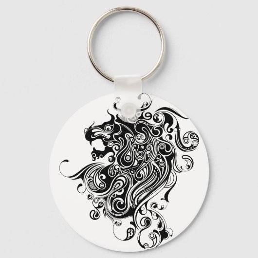 Black & White Lion Head-Tattoo Sleutelhanger (Voorkant)