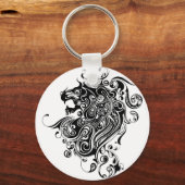 Black & White Lion Head-Tattoo Sleutelhanger (Voorkant)