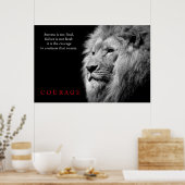Black White Lion Inspirerend Courage Poster (Keuken)