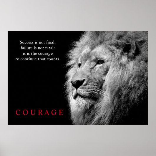 Black White Lion Inspirerend Courage Poster (Voorkant)