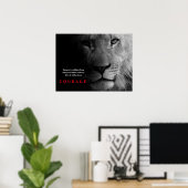 Black White Lion Inspirerend Courage Poster (Thuiskantoor)