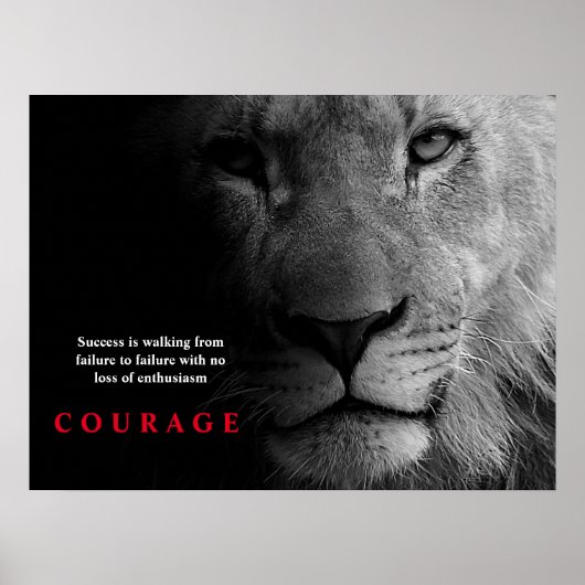 Black White Lion Inspirerend Courage Poster (Voorkant)