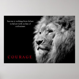 Black White Lion Inspirerend Courage Poster