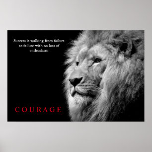 Black White Lion Inspirerend Courage Poster