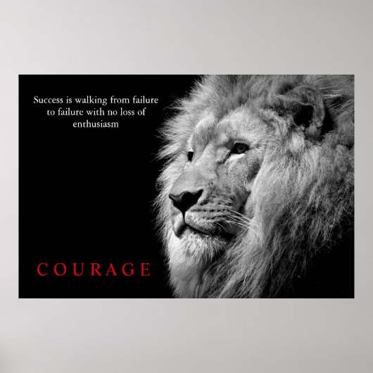 Black White Lion Inspirerend Courage Poster (Voorkant)