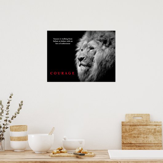 Black White Lion Inspirerend Courage Poster (Keuken)
