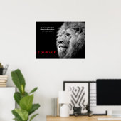 Black White Lion Inspirerend Courage Poster (Thuiskantoor)