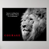 Black White Lion Inspirerend Courage Poster (Voorkant)